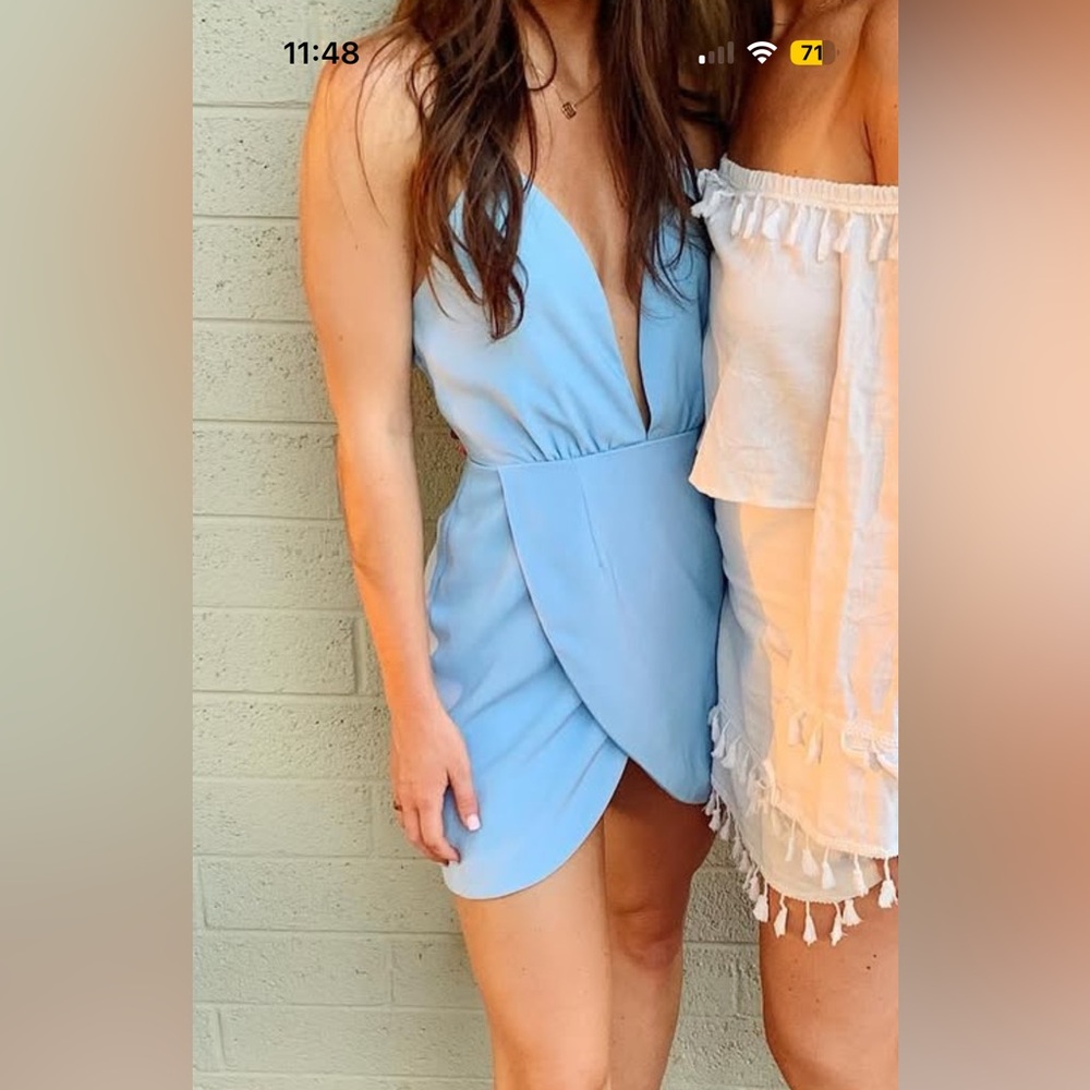Revolve Superdown blue mini dress deep v neck